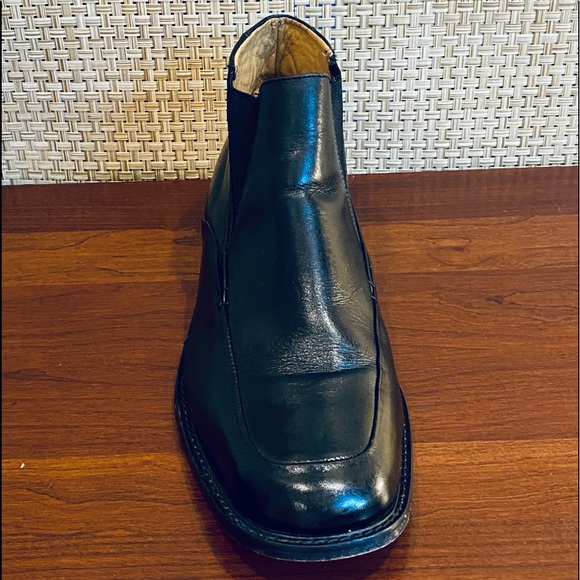 🌟HP🌟Brass Boot Black Leather Square Toe Dress Ankle Boots 10 - Picture 4 of 11